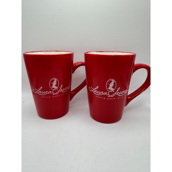 Two Brands Unlimited Laura Secord Coffee Mug Tea Cup Since 1913 Red Set of 2 - Picture 6 of 7